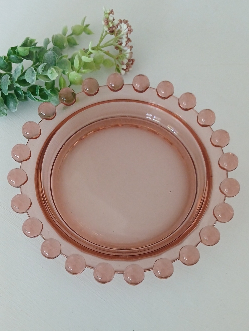 Vintage Imperial Pink Bubble Glass Dish 6"